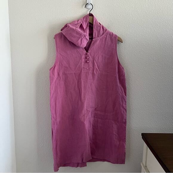 J Jill Pink Hooded Dress 100% Linen Lagenlook Neutral Casual Large - Picture 1 of 7